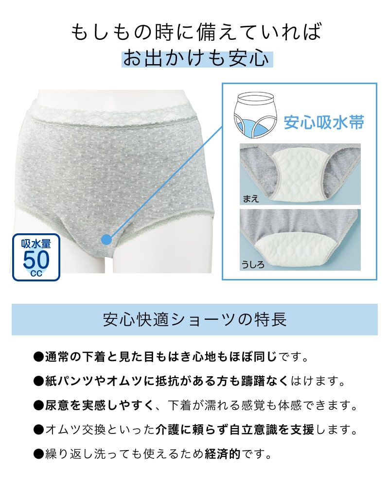 Suteteko 婦人 50cc対応 安心快適水玉柄ショーツ M～LL (中失禁 尿漏れ レディース パンティー 失禁パンツ 失禁ショーツ 吸水) (取寄せ)
