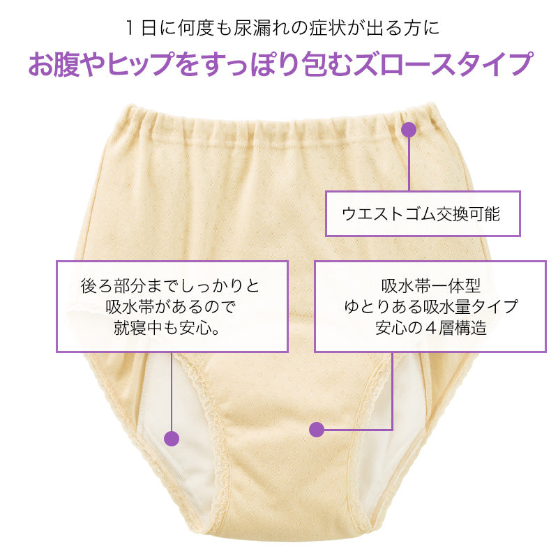 吸水ショーツ パッド付き 漏れ防止 綿100 日本製 3枚組 M～LL 介護用 失禁パンツ 失禁ショーツ 吸水 大失禁 尿漏れ おねしょ オムツ コットン (送料無料) (取寄せ)