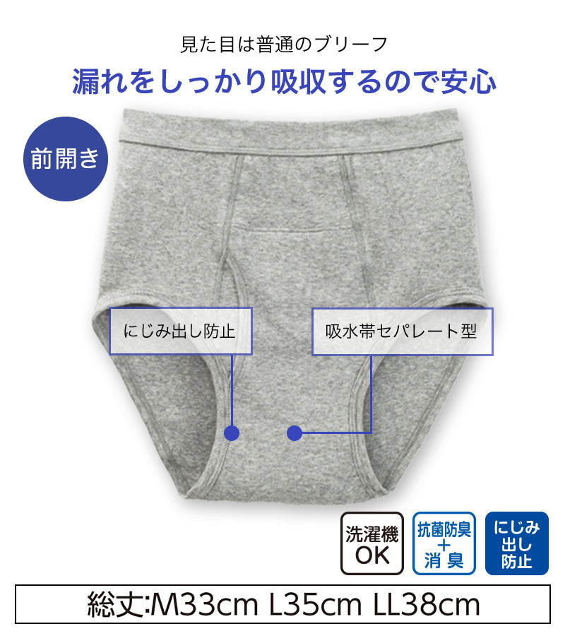 Suteteko 紳士 40cc対応 安心快適ブリーフ 前あき 2枚組 M～LL (中失禁 尿漏れ メンズ 失禁パンツ 吸水シート付き) (取寄せ)