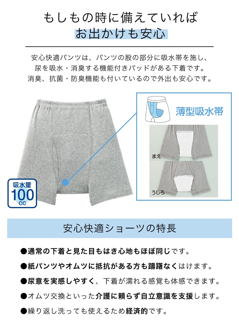 Suteteko 紳士 100cc対応 安心快適申又 前あき M～LL (大失禁 尿漏れ メンズ 失禁パンツ 吸水シート付き)