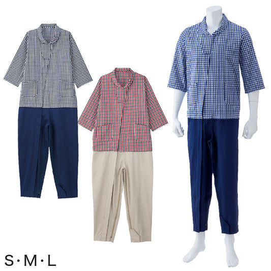 男女兼用 介護用フルオープンつなぎパジャマ S～L (介護パジャマ ファスナー式 入院 寝たきり) (送料無料) (在庫限り)
