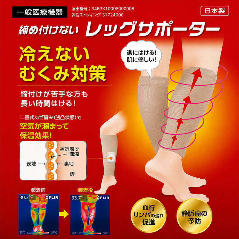 レッグサポーター レディース 2枚組 ふくらはぎ サポーター 日本製 保温 M L 二重式 あぜ編み 凸凹編み 締めつけにくい むくみ 対策 立ち仕事 冷え対策 足首 足 すっきり レッグウォーマー 婦人 シニア ベージュ ブラック 脚ケア 足元ケア (取寄せ)