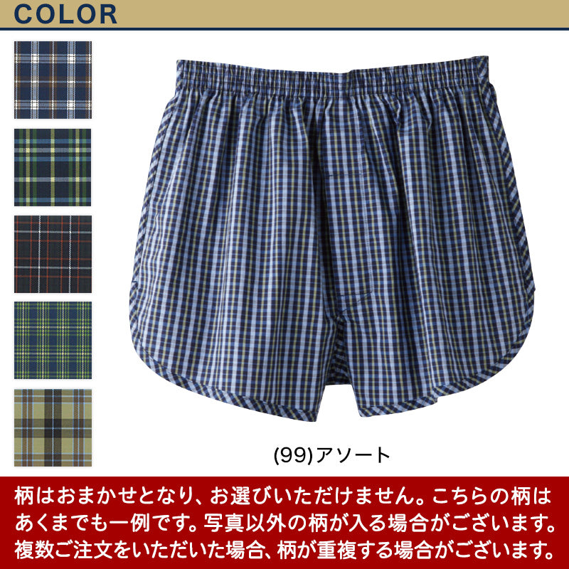 グンゼ 快適工房 紳士 前開き トランクス 2枚セット M・L (メンズ GUNZE 綿100％ コットン 男性 下着 肌着 インナー 日本製 チェック 柄 青)