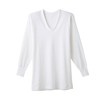 グンゼ 快適工房 紳士 あったか長袖U首シャツ M・L (メンズ GUNZE 綿100％ コットン Uネック 男性 下着 肌着 インナー 日本製 白 ベージュ 冬)