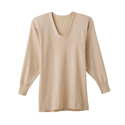 グンゼ 快適工房 紳士 あったか長袖U首シャツ M・L (メンズ GUNZE 綿100％ コットン Uネック 男性 下着 肌着 インナー 日本製 白 ベージュ 冬)