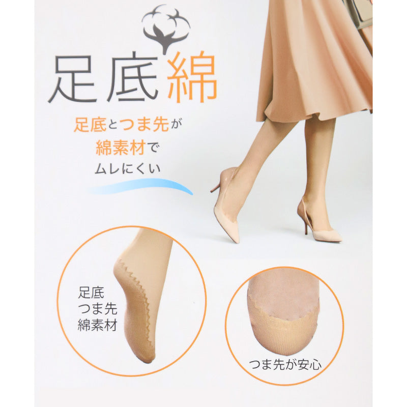 2足組 綿底 ストッキング ひざ下 レディース 黒 肌色 蒸れにくい 22-25cm 女性 婦人 シンプル 定番 黒 ベージュ ハイソックス 綿 コットン ショートストッキング