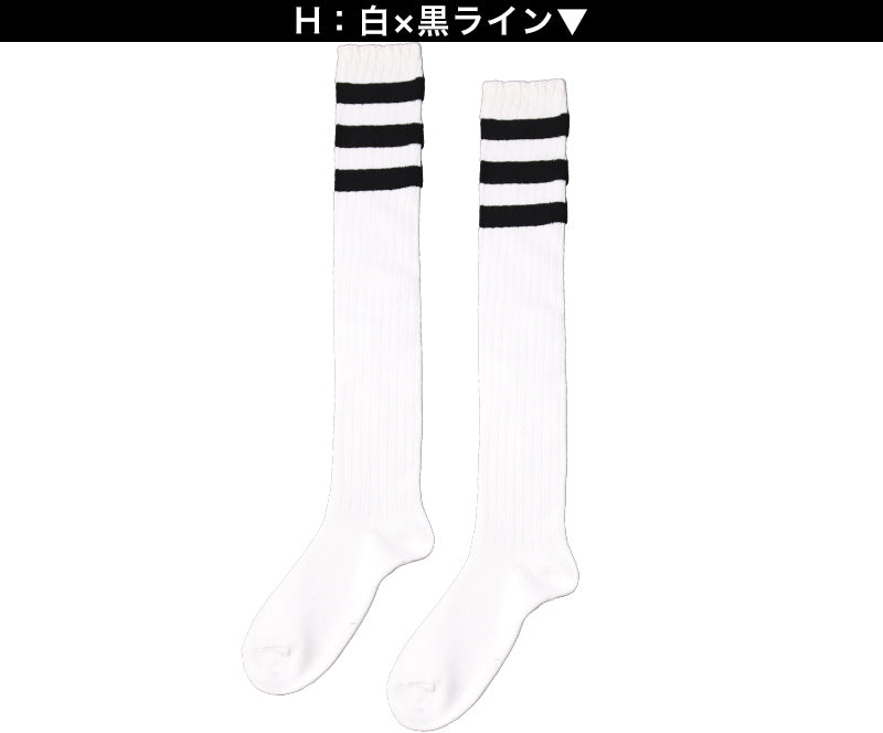 靴下 レディース ニーハイ ソックス ライン入り オーバーニーソックス アウトレット 22 23 24 25cm くつした ライン くつ下 緑 オレンジ 紫 黒 白 赤 青 ブルー カラフル カラー