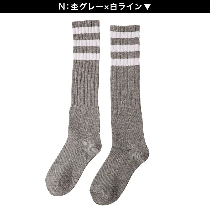ラインソックス レディース ハイソックス ロングソックス 日本製 綿混 靴下 ライン入り アウトレット 22 23 24 25cm スポーツソックス スクールソックス カラーソックス 3本ライン 制服 コスプレ ダンス カジュアル スポーティー