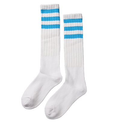 靴下 くつした レディース ライン入り ハイソックス アウトレット 22 23 24 25cm ソックス ライン くつ下 緑 ピンク オレンジ 紫 黒 白 水色 グレー 赤 青 ブルー カラフル カラー (在庫限り)