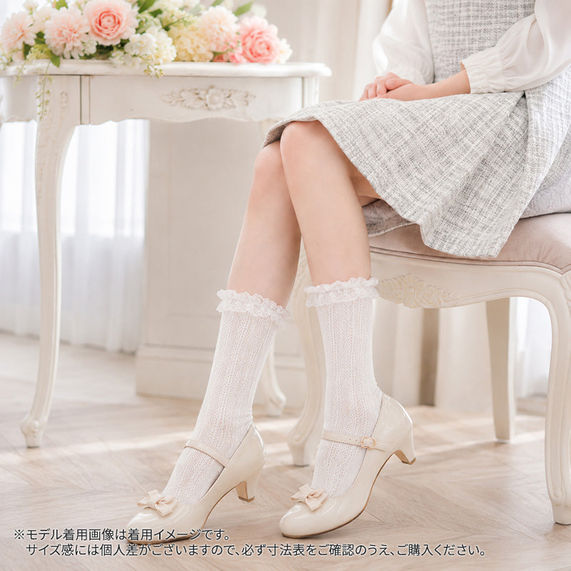 レースソックス ハイソックス レディース 靴下 レース付きソックス フォーマル 白 黒 22 23 24 cm ガールズ ジュニア 女の子 コスプレ ソックス おしゃれ かわいい 綿混 クラシカル ロリータ 結婚式 レース靴下
