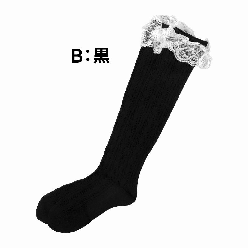 レースソックス ハイソックス レディース 靴下 レース付きソックス フォーマル 白 黒 22 23 24 cm ガールズ ジュニア 女の子 コスプレ ソックス おしゃれ かわいい 綿混 クラシカル ロリータ 結婚式 レース靴下