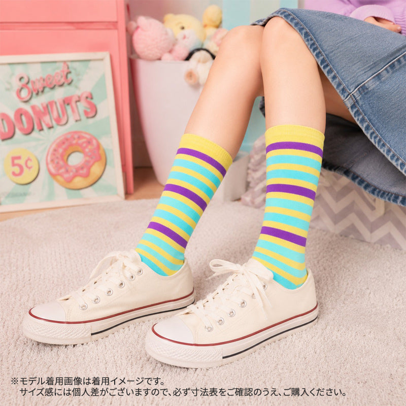 ハイソックス ジュニア 6足組 ボーダーソックス ソックス 女の子 靴下 カラフル レトロポップ 22 23 24 25 cm 平成レトロ風 小学生 中学生 高校生 ティーン カジュアル ダンス イベント コスプレ まとめ買い