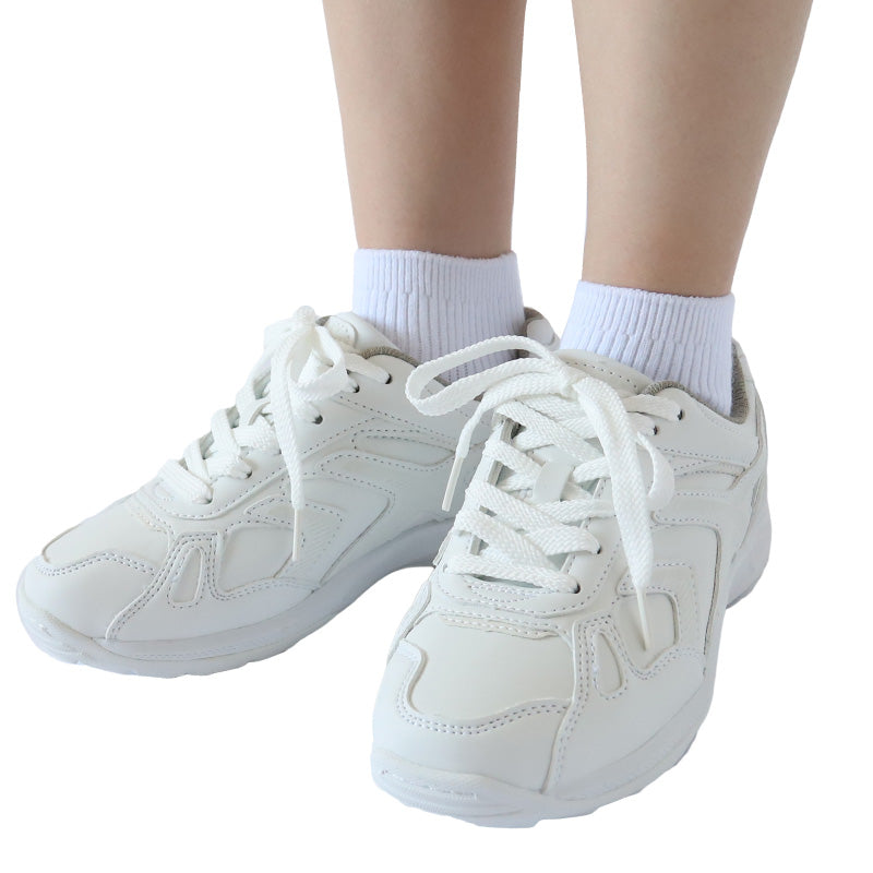 通学履き 外履き グランドシューズ スクールシューズ スニーカー 合皮 子供靴 通学 紐靴 22cm～29cm ラッキーベル 白スニーカー 学校 小学校 中学校 高校 靴 白 白靴 シンプル (送料無料)