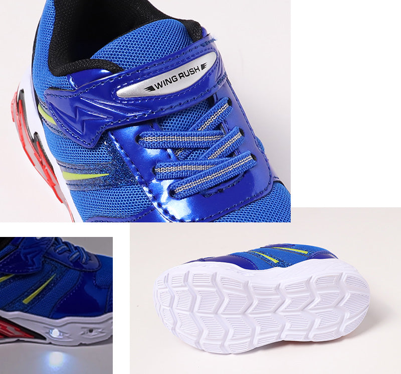 スニーカー キッズ 男の子 靴 子供 男児 子ども 光る 光るスニーカー 青 黒 16cm 17cm 18cm 19cm 通学 子供用 ジュニア 小学生 かっこいい (送料無料) (取寄せ)