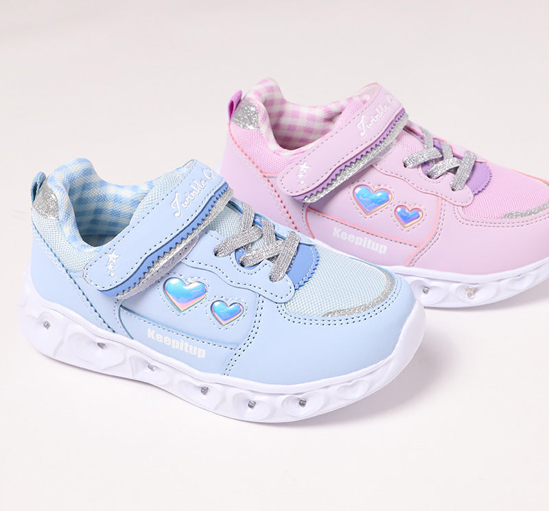 スニーカー キッズ 女の子 靴 子供 女児 子ども 光る 光るスニーカー むらさき ベージュ 16cm 17cm 18cm 19cm 通学 子供用 ジュニア 小学生 かわいい 光る靴 通学靴 登校 (送料無料) (取寄せ)