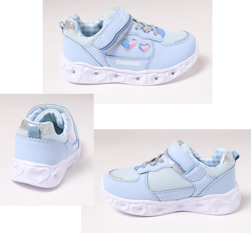 スニーカー キッズ 女の子 靴 子供 女児 子ども 光る 光るスニーカー むらさき ベージュ 16cm 17cm 18cm 19cm 通学 子供用 ジュニア 小学生 かわいい 光る靴 通学靴 登校 (送料無料) (取寄せ)