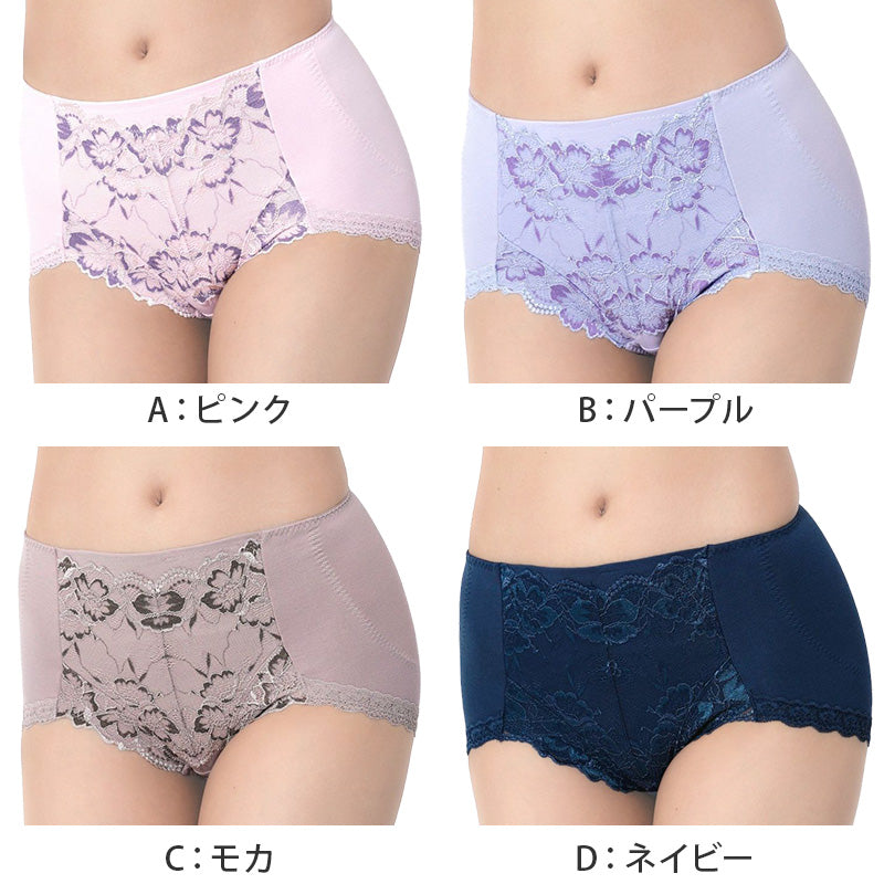 福助 満足 ガードルショーツ お腹 ヒップアップ やや深履き M～LL レディース 下着 補正 パンツ 深ばき 補整 インナー 引き締め レース 花柄