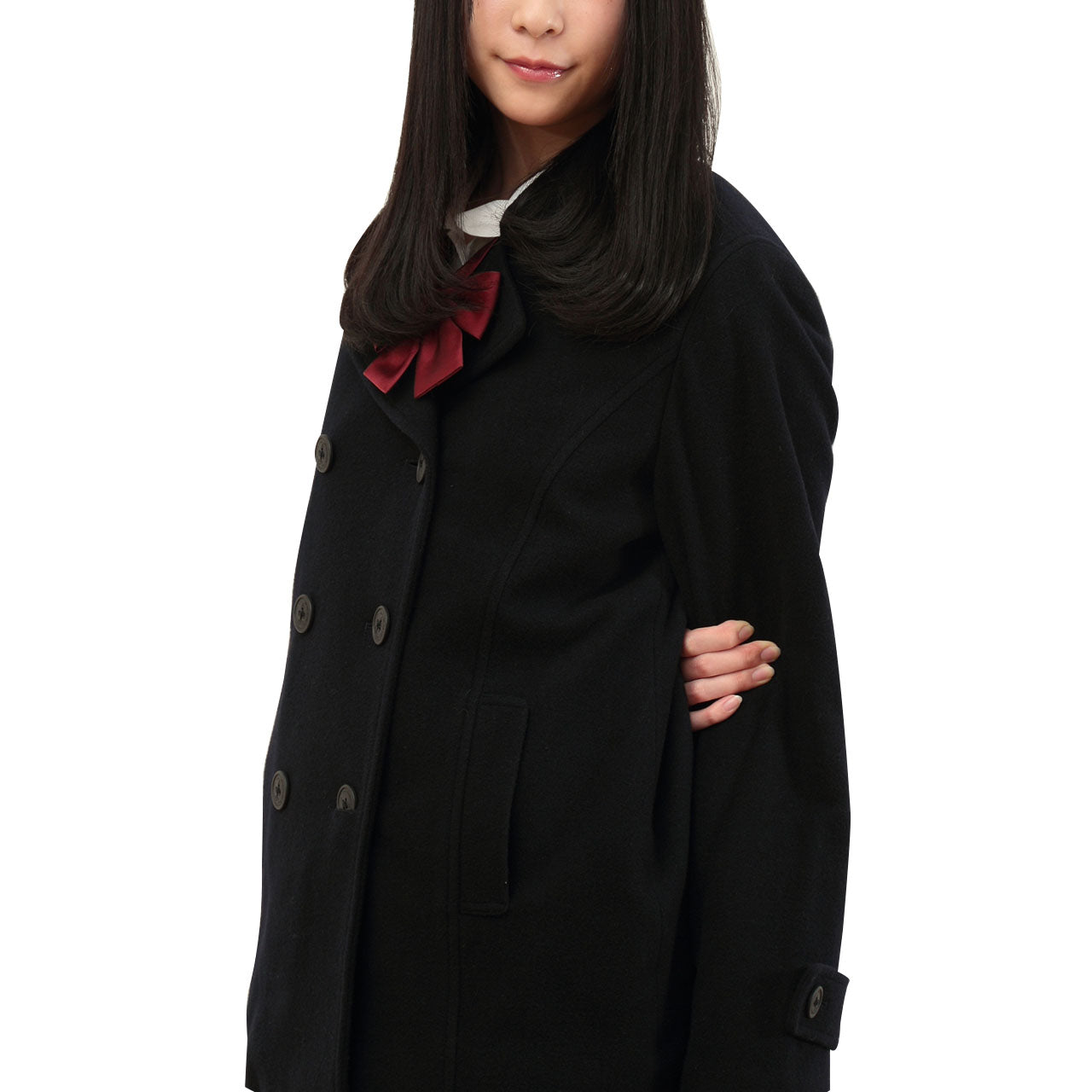 スクールコート 女子 ピーコート ショート丈 高校生 中学生 S～L MICHELKLEIN チャコール グレー ウール 暖かい 女の子 学生 レディース 冬 防寒 通学 学生コート 可愛い おしゃれ (送料無料) (在庫限り)