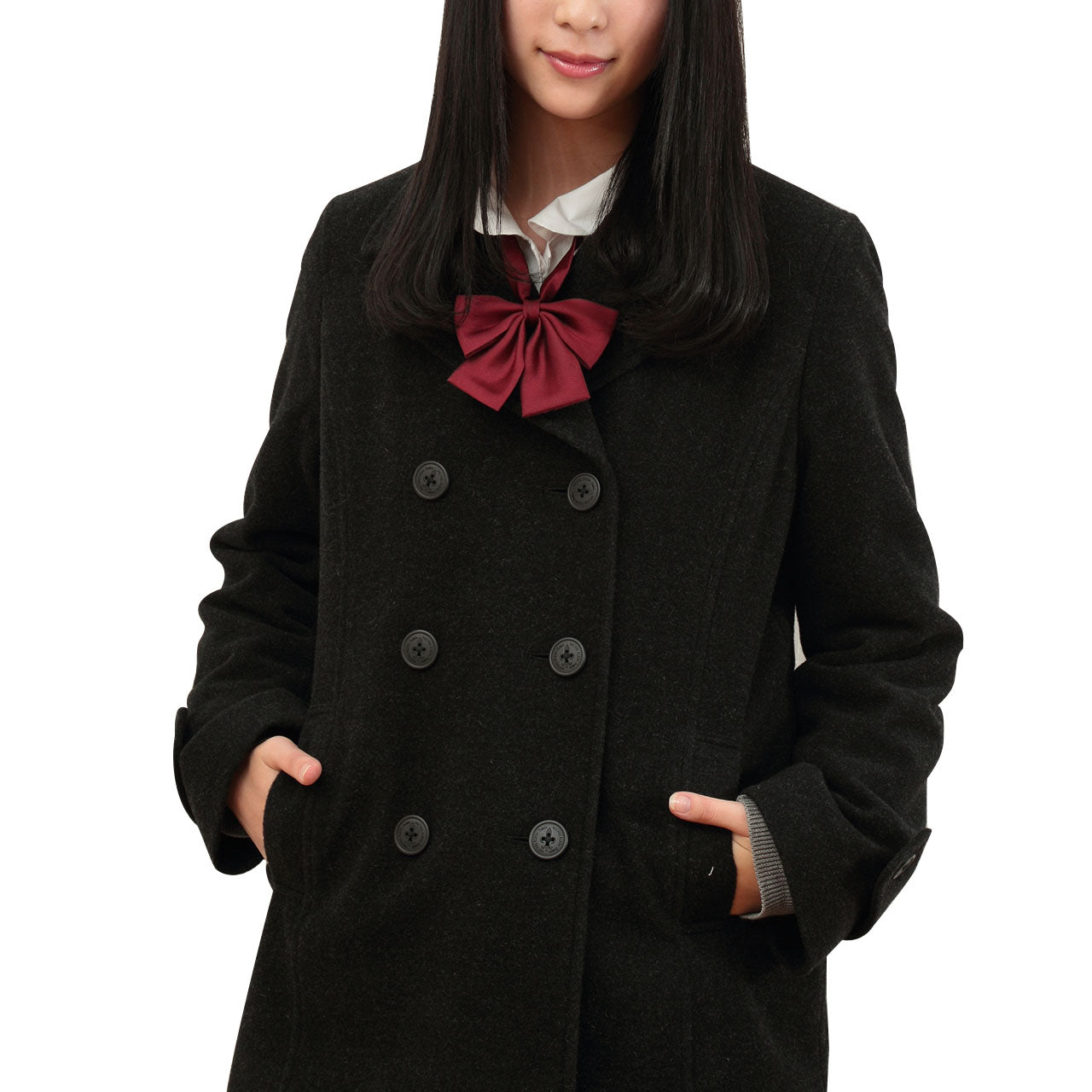 スクールコート 女子 ピーコート ショート丈 高校生 中学生 S～L MICHELKLEIN チャコール グレー ウール 暖かい 女の子 学生 レディース 冬 防寒 通学 学生コート 可愛い おしゃれ (送料無料) (在庫限り)