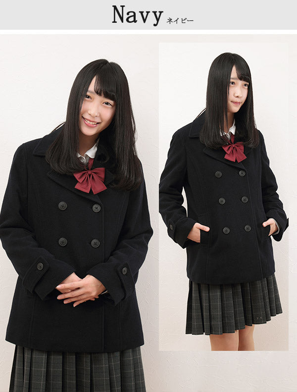 スクールコート 女子 ピーコート ショート丈 高校生 中学生 S～L MICHELKLEIN チャコール グレー ウール 暖かい 女の子 学生 レディース 冬 防寒 通学 学生コート 可愛い おしゃれ (送料無料) (在庫限り)