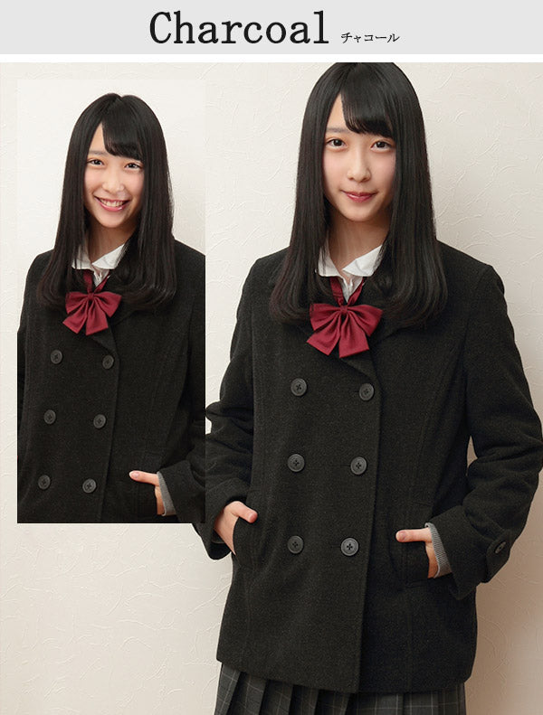 スクールコート 女子 ピーコート ショート丈 高校生 中学生 S～L MICHELKLEIN チャコール グレー ウール 暖かい 女の子 学生 レディース 冬 防寒 通学 学生コート 可愛い おしゃれ (送料無料) (在庫限り)