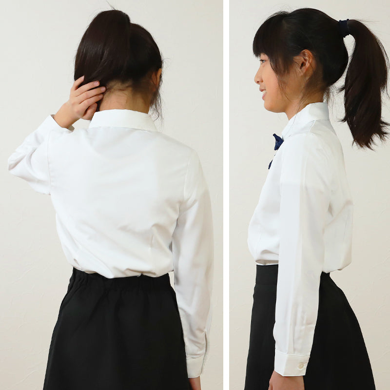 スクールシャツ 女子 長袖 リボンタイ付き ブラウス 子供 130cm～170cm 丸襟 角衿 制服 通学 130 140 150 160 170 ノーアイロン フォーマル シャツ 女の子