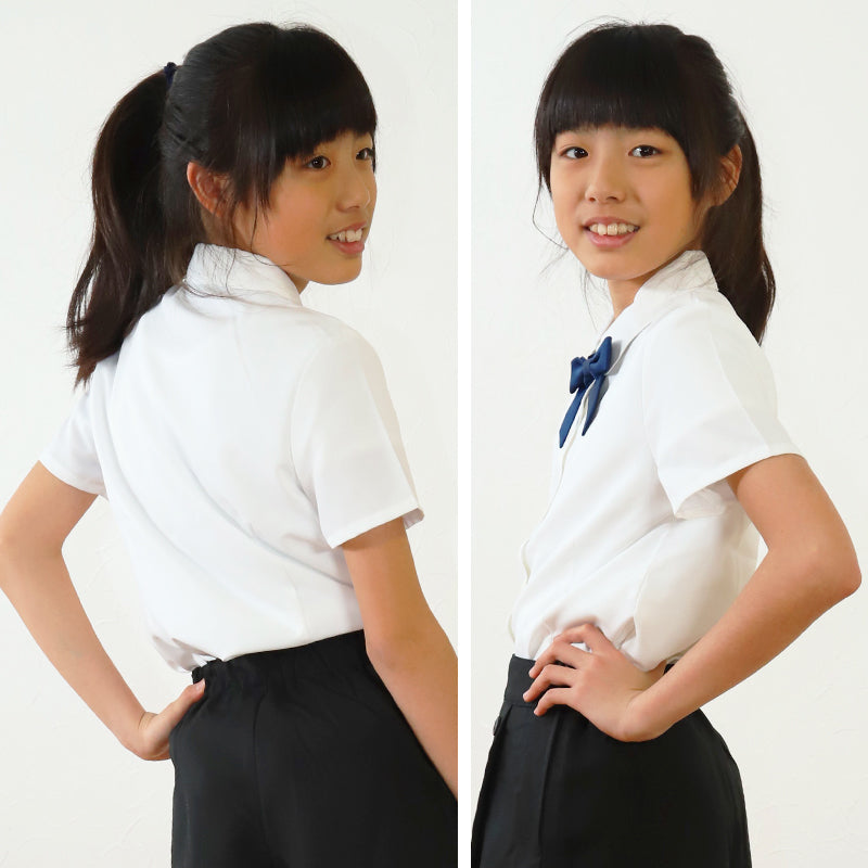 スクールシャツ 女子 半袖 リボンタイ付き ブラウス 子供 130cm～170cm 丸襟 角衿 制服 通学 130 140 150 160 170 ノーアイロン フォーマル シャツ 女の子 ジュニア