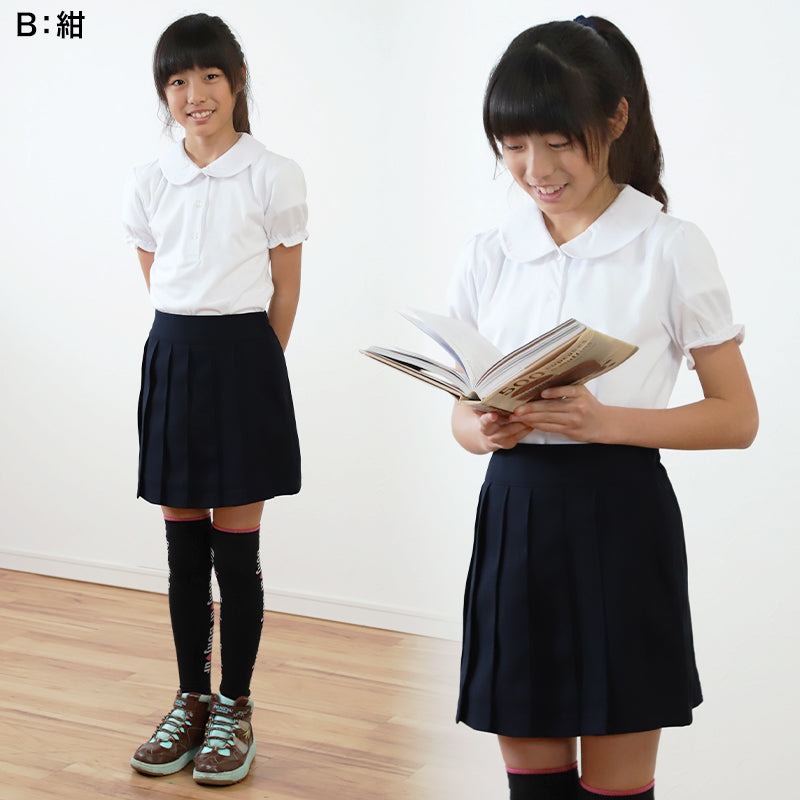 プリーツスカート 制服 スカート 女子 後ろゴム 丈やや短め 130cmA～170cmB 子供 無地 入園 入学 お受験 学校用 学生 通学 冠婚葬祭 130 140 150 160 170 子供服