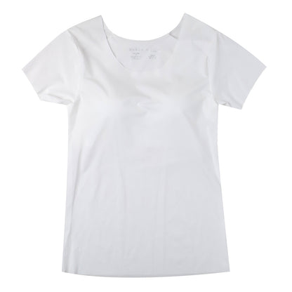 レディース 接触冷感 インナー フリーカット カップ付き フレンチ袖 ひびきにくい M L LL Tシャツ シャツ 下着 女性用 ストレッチ 無地 シームレス 薄手 涼しい 夏インナー さらさら フィット 重ね着 ベーシック デイリー ノンワイヤー カップ付きインナー