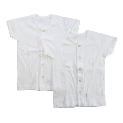ベビー ベビー服 半袖前開きシャツ 2枚組 無地 綿100% 日本製 男の子 女の子 70cm・80cm (肌着 コットン 出産準備 出産祝い ベビー用品 白 下着 ギフト プレゼント 70 80 乳児)
