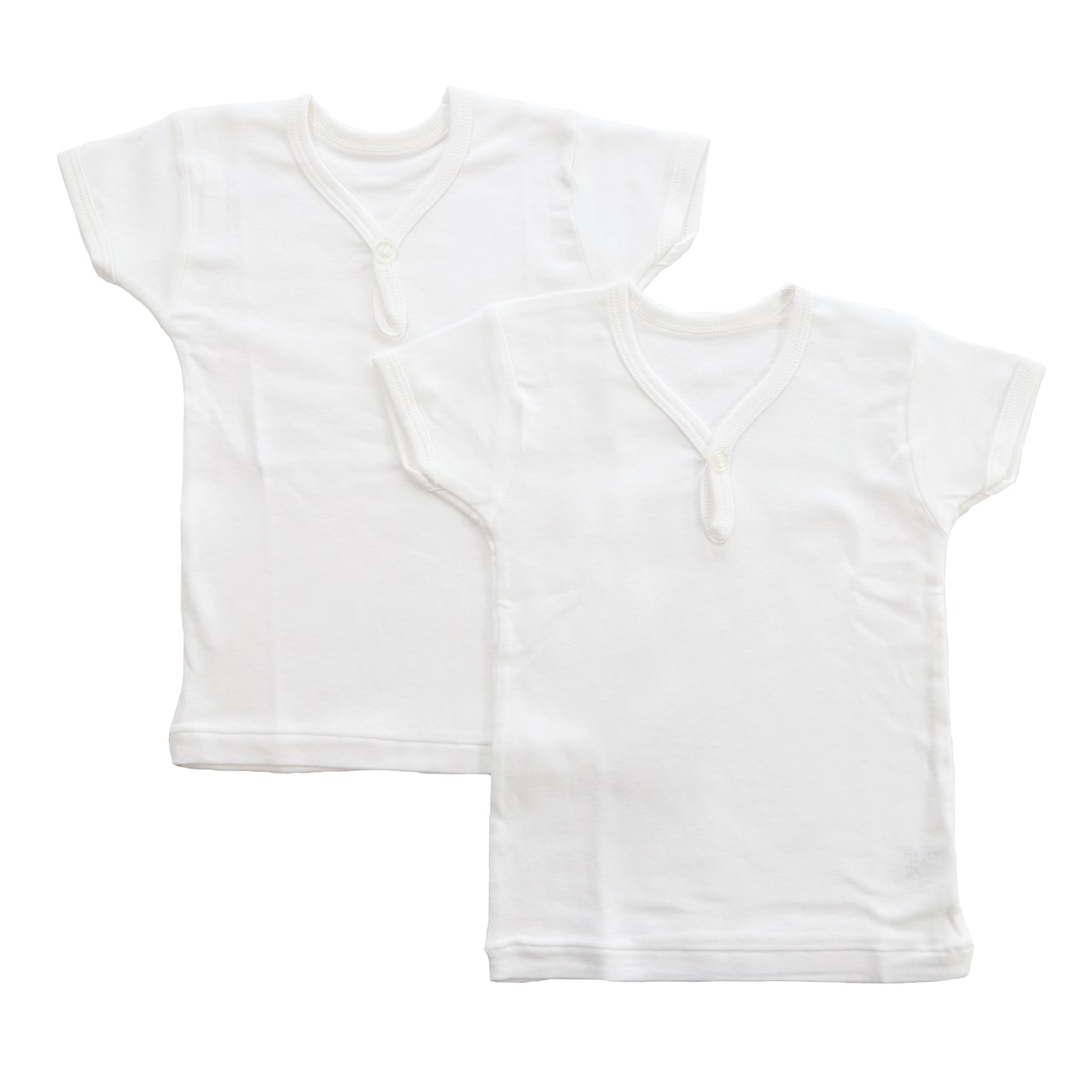 ベビー ベビー服 半袖シャツ 2枚組 一つボタン 無地 綿100% 日本製 80cm～95cm (肌着 男の子 女の子 コットン 出産準備 出産祝い ベビー用品 白 下着 ギフト プレゼント 90 95 幼児)