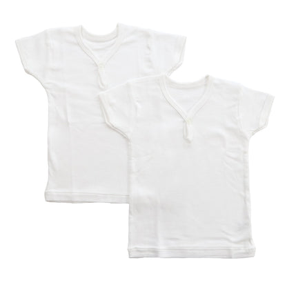 ベビー ベビー服 半袖シャツ 2枚組 一つボタン 無地 綿100% 日本製 80cm～95cm (肌着 男の子 女の子 コットン 出産準備 出産祝い ベビー用品 白 下着 ギフト プレゼント 90 95 幼児)