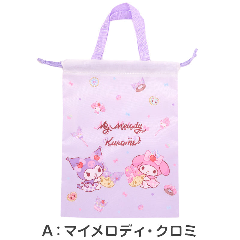 サンリオ シューズケース キッズ 上履き入れ 巾着 シューズバッグ 上靴入れ 靴袋 入園準備 入学準備 女の子 キャラクター マイメロディ クロミ シナモロール ポムポムプリン ポチャッコ 約25×33cm 通園 通学 軽量 持ち運び
