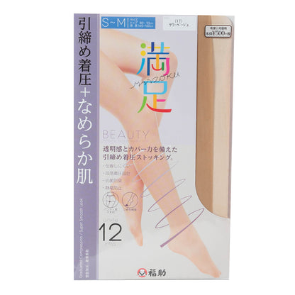 福助 満足 ストッキング 着圧 伝線しにくい S-M～L-LL (パンスト 伝線 着圧ストッキング レディース ノンラン お腹 締め付けない) (在庫限り)