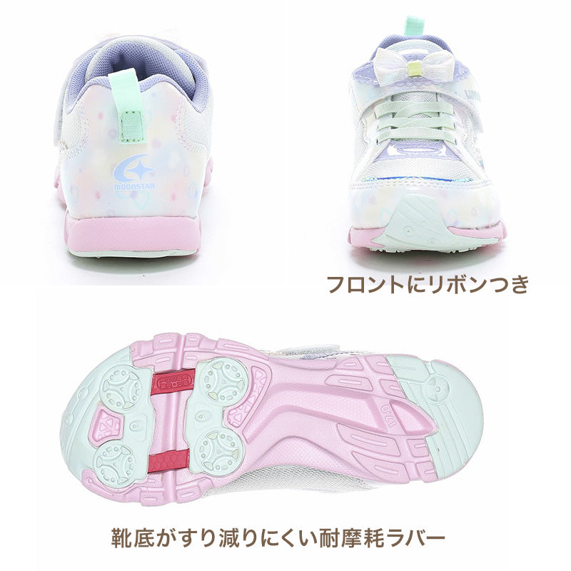 ムーンスター ラブラッシュ キッズ スニーカー 女の子 運動靴 子供靴 15～23cm 靴 シューズ 子供 子ども 軽量 走りやすい パワーバネ 抗菌防臭 洗えるインソール 耐摩耗ラバー 通学 体育 運動会 かわいい (送料無料)