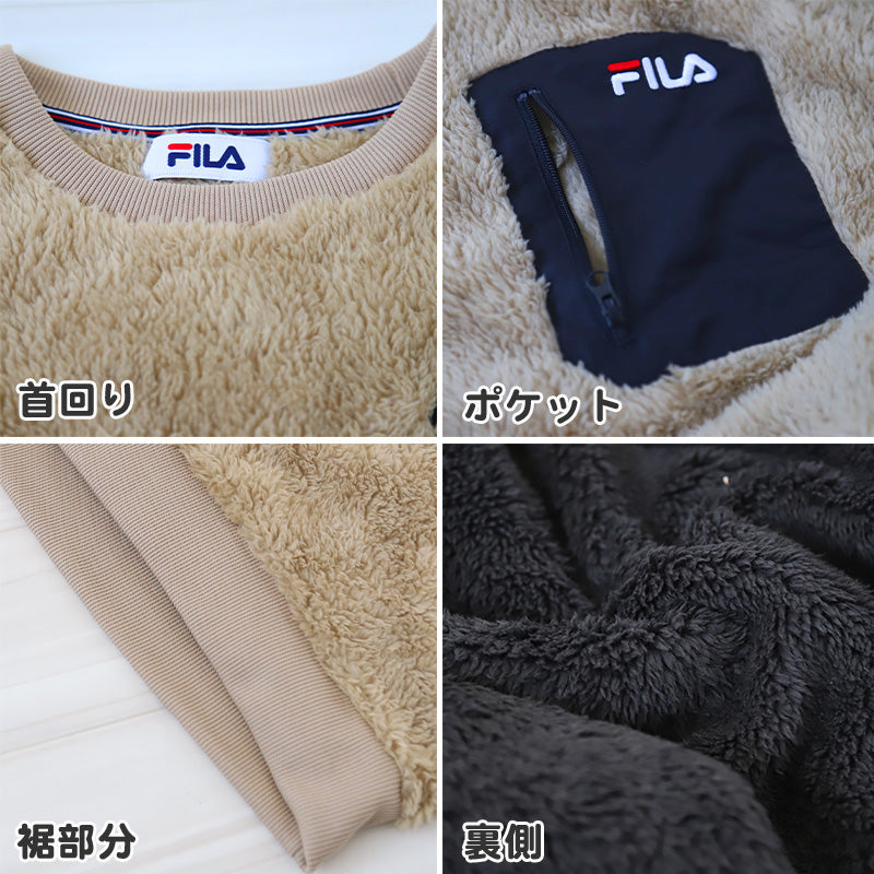 スウェットトップス レディース FILA モコモコ M/L/LL スウェット トレーナー レディース  シャギー FILA 暖かい トップス 毛 モコモコ 冬 長袖 ポケット ファスナー (在庫限り)