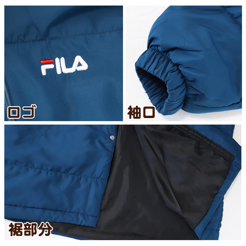 ベンチコート メンズ 中綿 コート 冬 FILA フィラ M～LL 中綿コート 暖かい 膝丈 ハーフ スポーツ アウター 防寒着 保温 無地 ウエア サッカー ネイビー ブラック ブルー スクール (在庫限り)