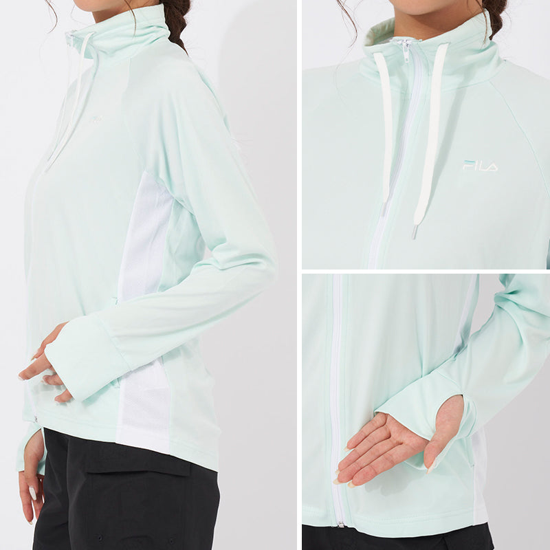 水着 ラッシュガード レディース フィラ おしゃれ 体型カバー 水陸両用 スポーツ S M L LL フードなし 長袖 パーカー uvカット 紫外線対策 メッシュ FILA (在庫限り)