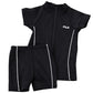 水着 上下セット UVカット セパレート 女の子 ラッシュガード スクール水着 スイミング プール学習 半袖 キッズ FILA 120 130 140 150 160 170cm  120～170cm 子供 ジュニア 女子 スクール 水着 前開き プール フィットネス水着 黒 紺