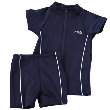 水着 上下セット UVカット セパレート 女の子 ラッシュガード スクール水着 スイミング プール学習 半袖 キッズ FILA 120 130 140 150 160 170cm  120～170cm 子供 ジュニア 女子 スクール 水着 前開き プール フィットネス水着 黒 紺