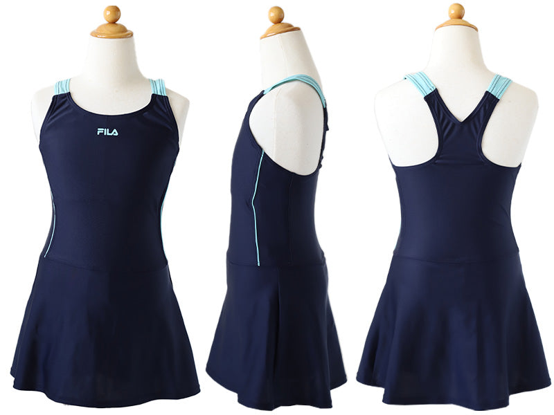 スクール水着 女の子 Aライン ワンピース キッズ 120cm～170cm (フィラ 女子 水泳 FILA プール シンプル パンツ) (在庫限り)