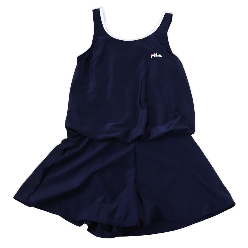 スクール水着 女の子 ワンピース キュロット パンツ 小学生 セパレート風 体型カバー ゆったり FILA フィラ 130cm～170cm 130 140 150 160 170 子供 キッズ 水着 女子 学校 水泳 プール スイミング シンプル (送料無料) (在庫限り)