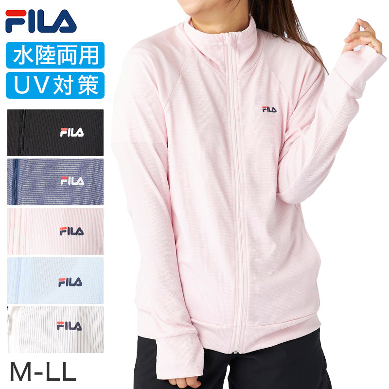 FILA UVウェア レディース ラッシュガード UVカット パーカー 水陸両用 指穴付き 長袖 UV対策 日焼け対策 ラッシュパーカー フード付き M L LL スポーツウェア 夏パーカー 羽織り 海 プール アウトドア フィットネス ママコーデ 紫外線対策
