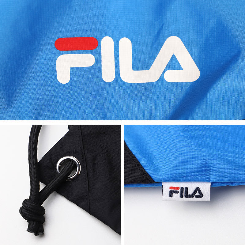 FILA フィラ ナップサック キッズ 男の子 子供 ジュニア リュック 巾着バッグ プールバッグ フリー シューズバッグ 上履き入れ 内履き入れ ナイロン 大容量 丈夫 持ち手付き フック付き 通学 部活 遠足 学校用 アウトドア スポーツバッグ