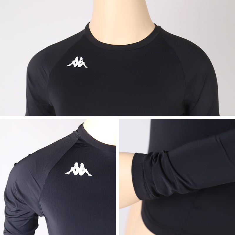 キッズ スポーツ 長袖 クルーネック ストレッチ 涼感 UVカット 130～170cm 子供 子ども 女の子 男の子 ジュニア インナー 黒 スポーツインナー
