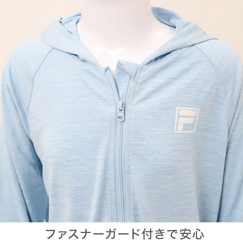 FILA フィラ UVカット パーカー ラッシュガード UVウェア キッズ 女の子 男の子 子供 ジュニア 軽量 長袖 フード付き 羽織り 薄手 紫外線対策 日焼け対策 冷感 吸汗速乾 さらっと シワになりにくい ポリエステル 通学 130cm～170cm