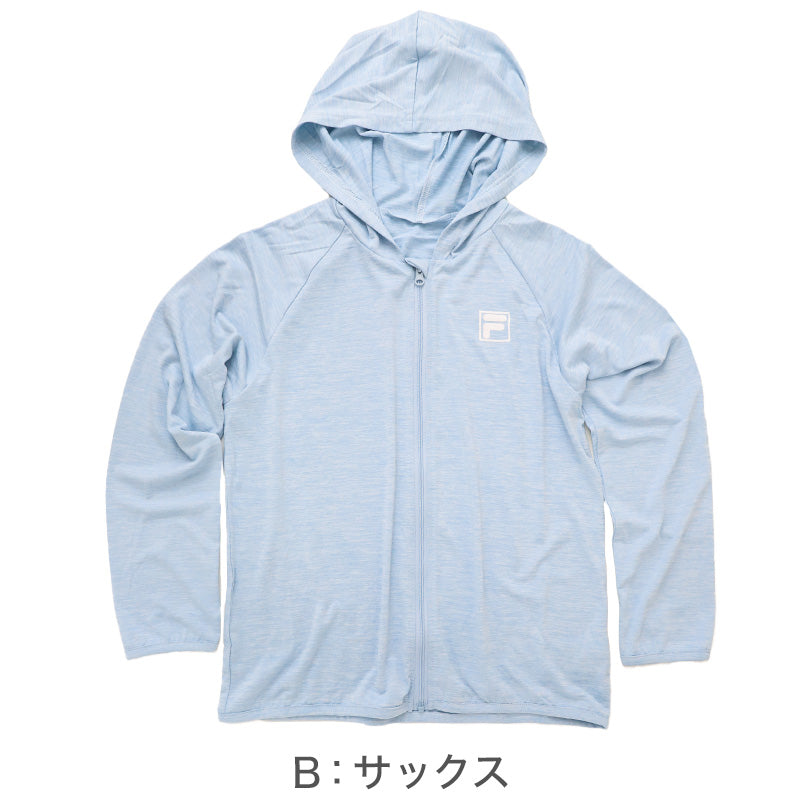 FILA フィラ UVカット パーカー ラッシュガード UVウェア キッズ 女の子 男の子 子供 ジュニア 軽量 長袖 フード付き 羽織り 薄手 紫外線対策 日焼け対策 冷感 吸汗速乾 さらっと シワになりにくい ポリエステル 通学 130cm～170cm