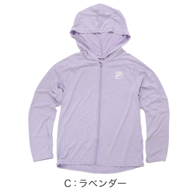 FILA フィラ UVカット パーカー ラッシュガード UVウェア キッズ 女の子 男の子 子供 ジュニア 軽量 長袖 フード付き 羽織り 薄手 紫外線対策 日焼け対策 冷感 吸汗速乾 さらっと シワになりにくい ポリエステル 通学 130cm～170cm