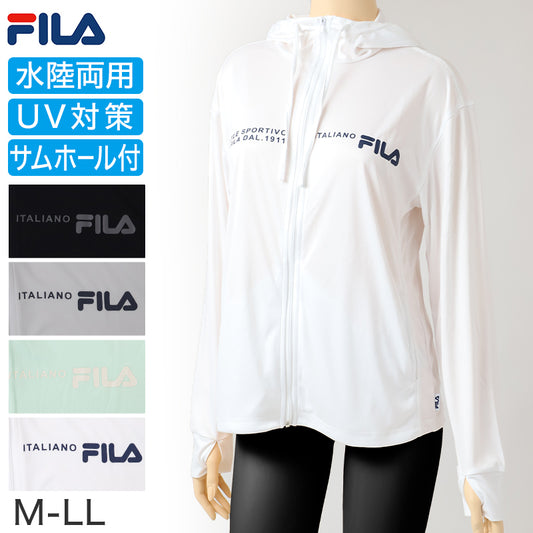 FILA UVパーカー レディース ポリエステル 水陸両用 紫外線対策 UVカット パーカー ラッシュガード 長袖 スムース サムホール 指穴付き 手の甲カバー 日焼け対策 羽織り M L LL 海 プール 水着の上 アウトドア 公園 旅行 夏 レジャー ウォーキング
