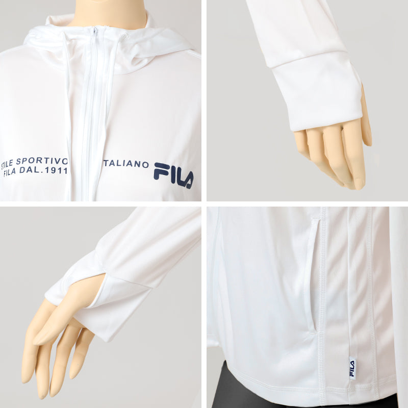 FILA UVパーカー レディース ポリエステル 水陸両用 紫外線対策 UVカット パーカー ラッシュガード 長袖 スムース サムホール 指穴付き 手の甲カバー 日焼け対策 羽織り M L LL 海 プール 水着の上 アウトドア 公園 旅行 夏 レジャー ウォーキング